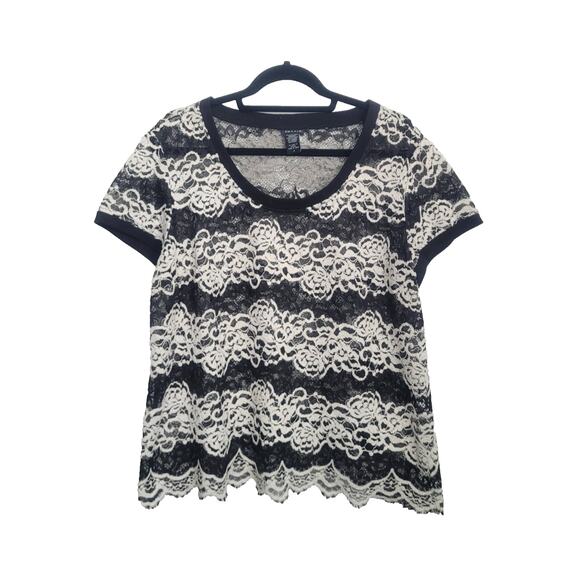Torrid Sheer Lace Striped Short Sleeve Top Size 2X Grunge Dark Romantic Goth - Picture 1 of 7